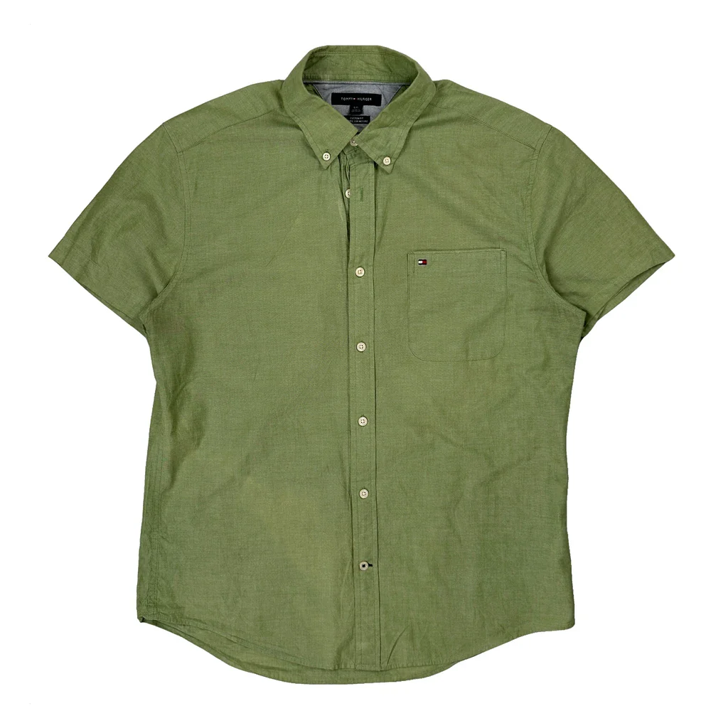Tommy Hilfiger Short Sleeve Shirt - Large Green Cotton