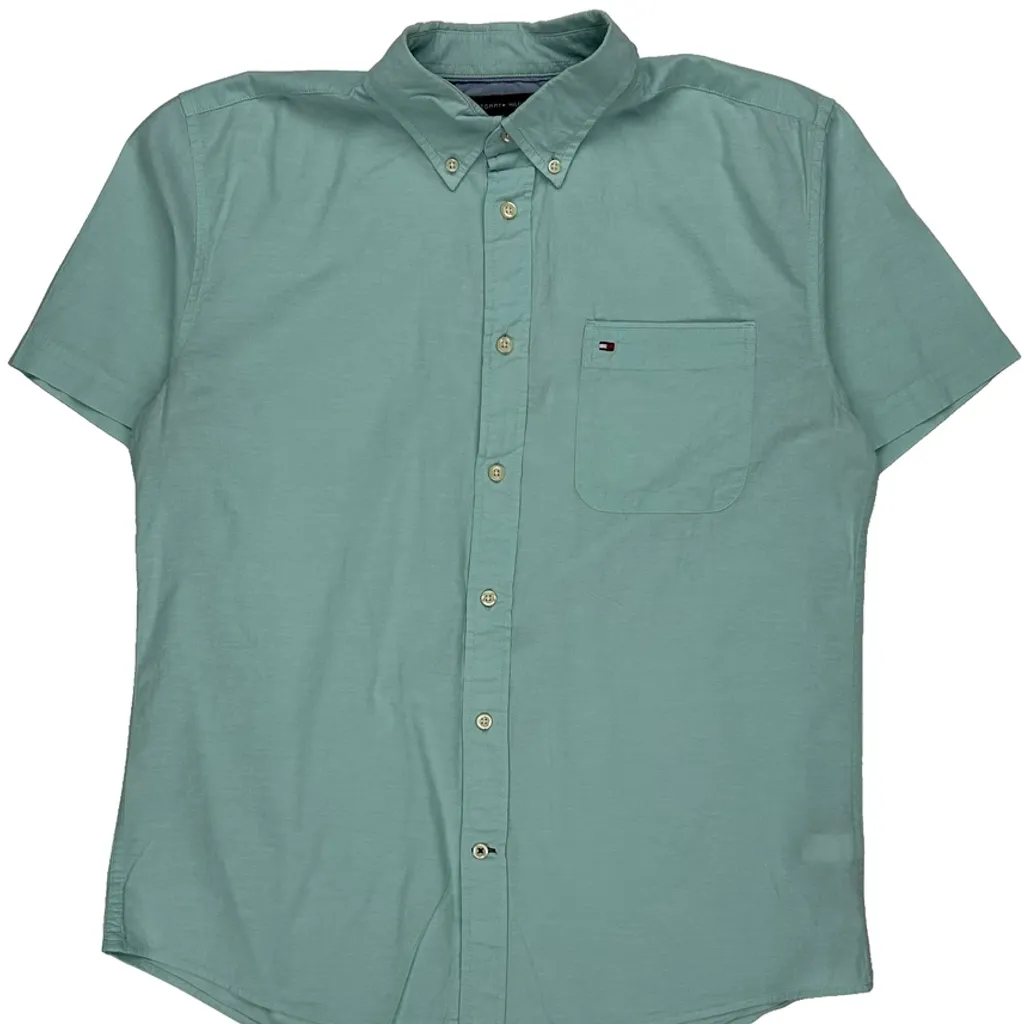 Tommy Hilfiger Short Sleeve Shirt - Large Green Cotton - Image 4