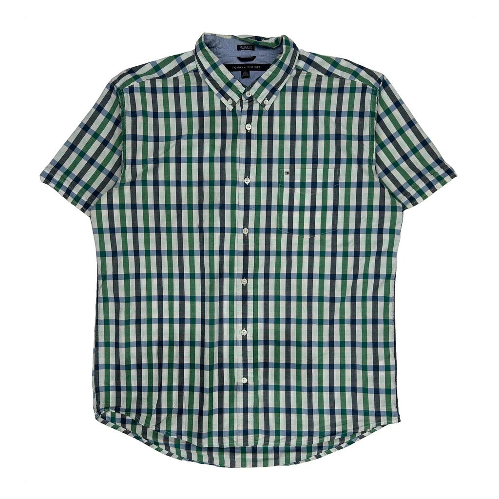 Tommy Hilfiger Checked Short Sleeve Shirt - XL Green Cotton