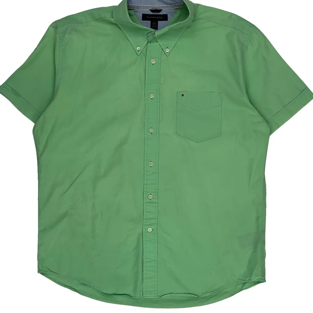 Tommy Hilfiger Short Sleeve Shirt - XL Green Cotton - Image 4