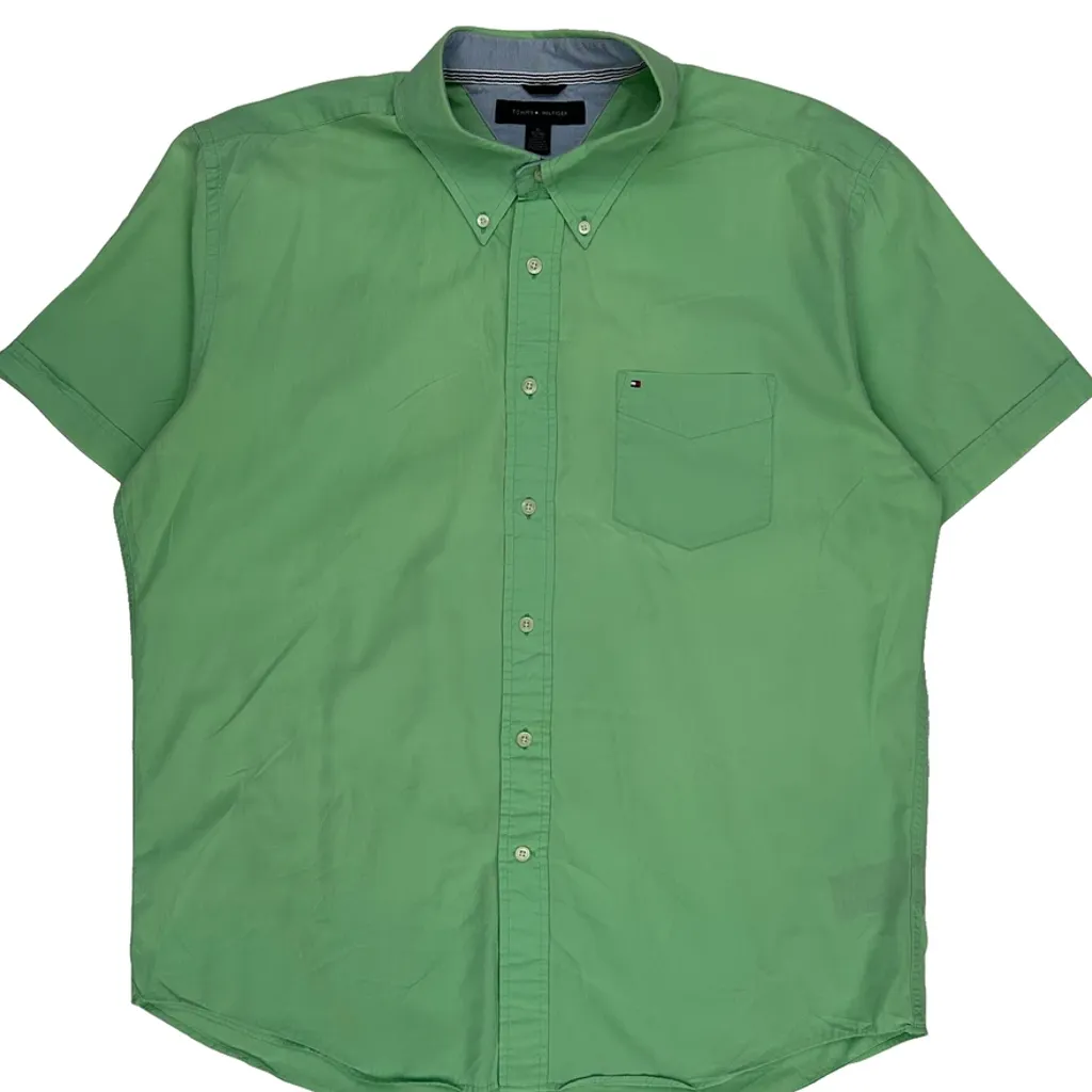 Tommy Hilfiger Short Sleeve Shirt - XL Green Cotton - Image 5