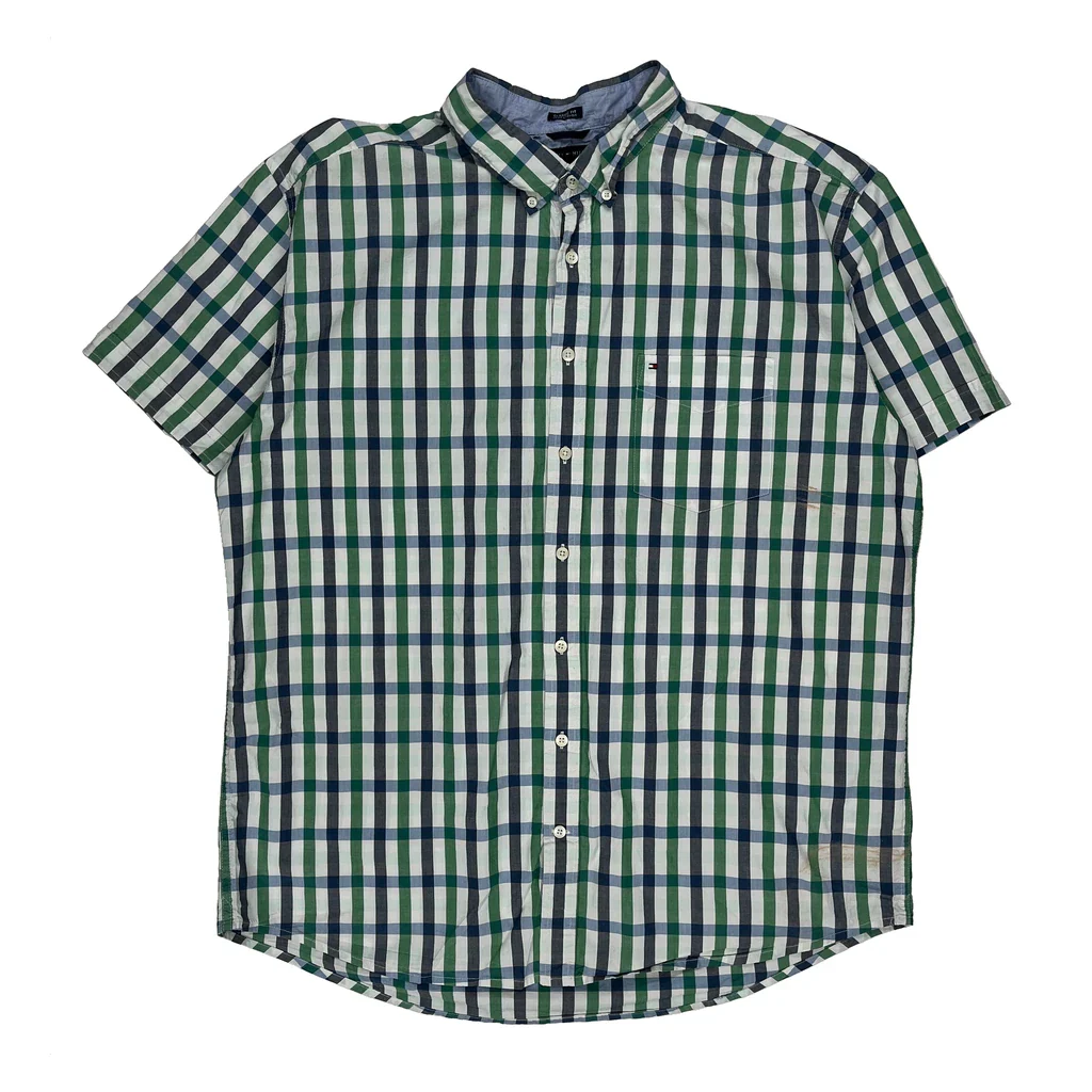 Tommy Hilfiger Checked Short Sleeve Shirt - XL Green Cotton
