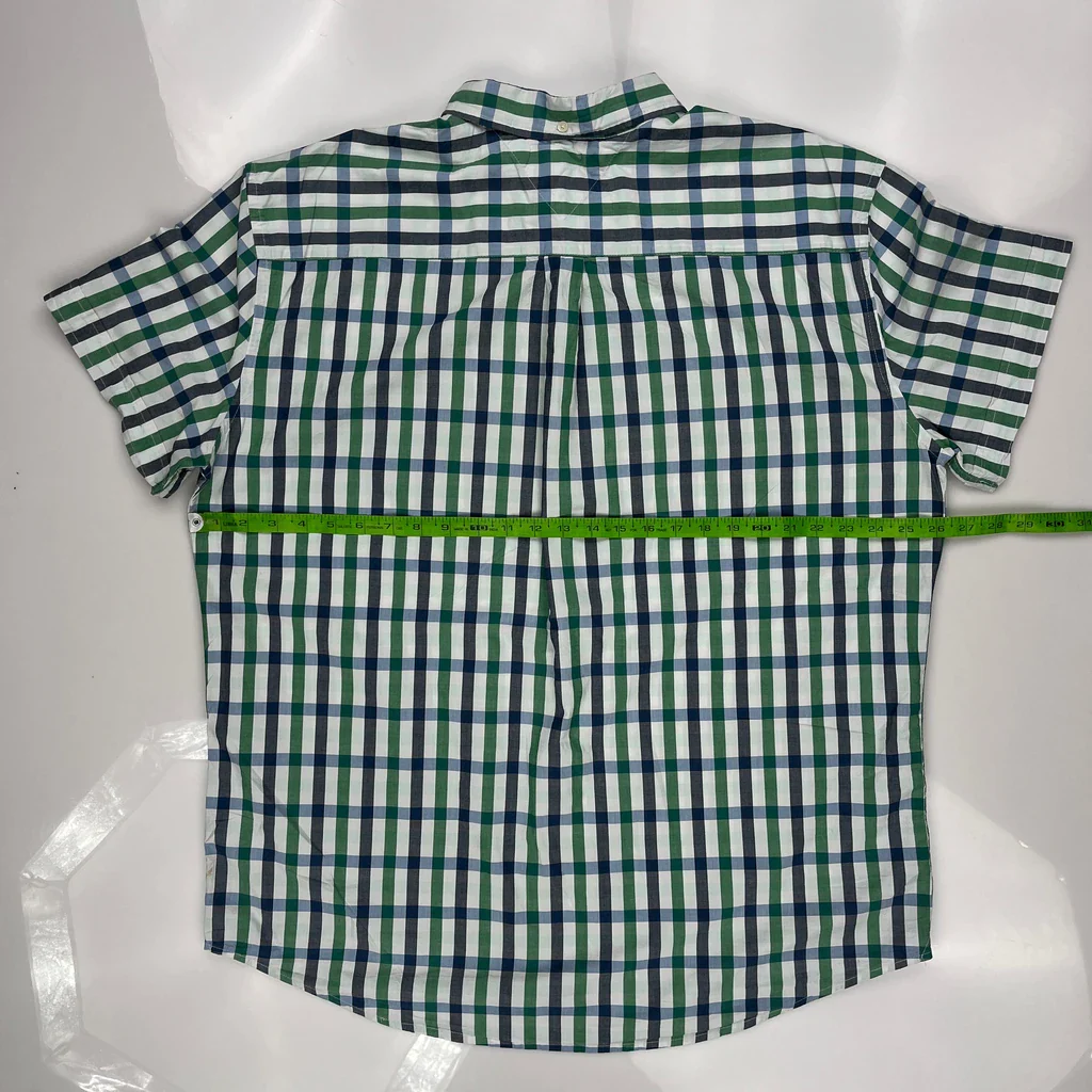Tommy Hilfiger Checked Short Sleeve Shirt - XL Green Cotton - Image 3