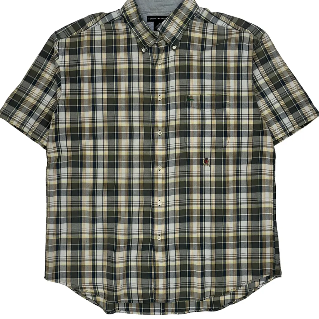 Tommy Hilfiger Checked Short Sleeve Shirt - XL Green Cotton - Image 4