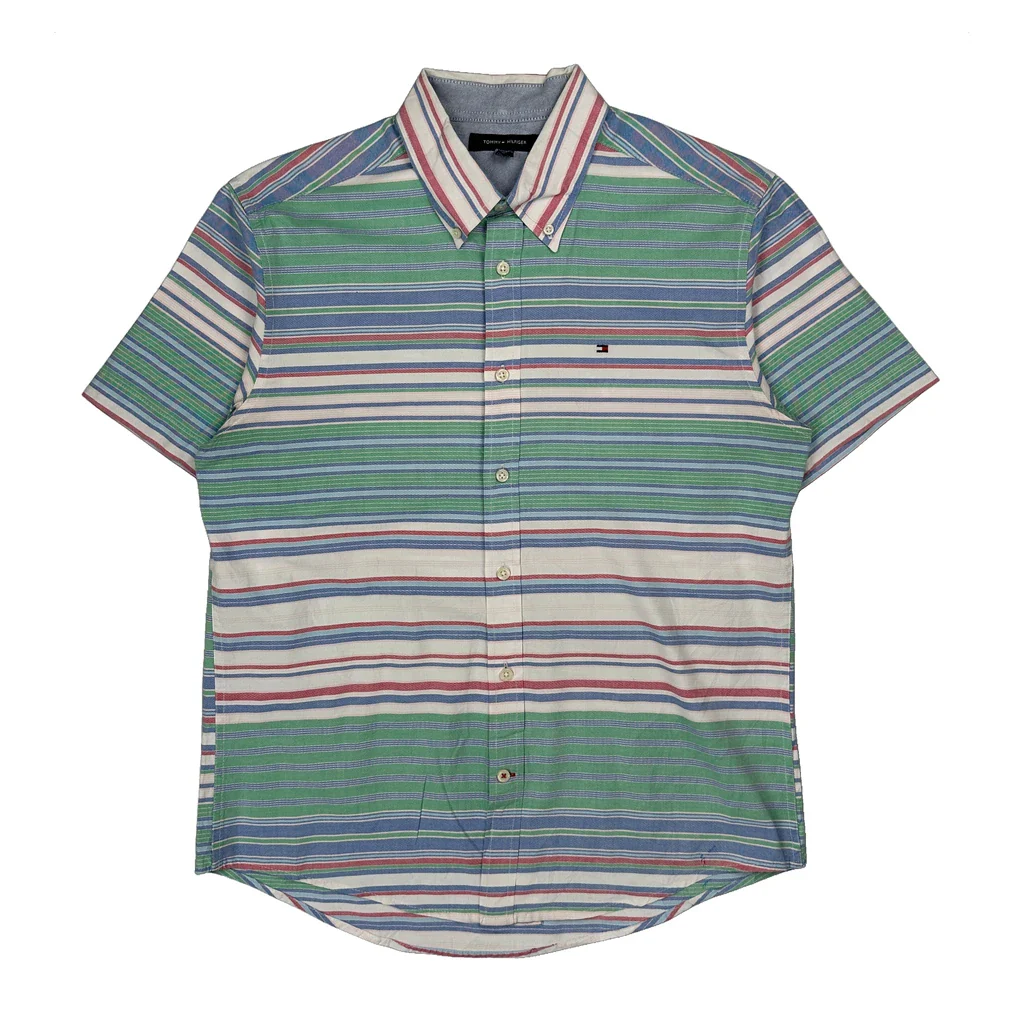 Tommy Hilfiger Striped Short Sleeve Shirt - Medium Multicoloured Cotton