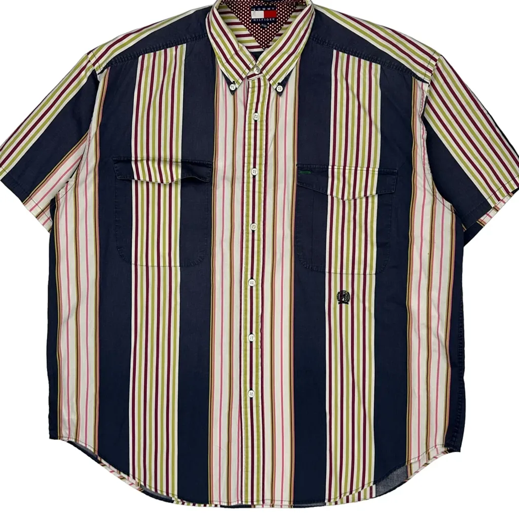 Tommy Hilfiger Striped Short Sleeve Shirt - XL Multicoloured Cotton - Image 4