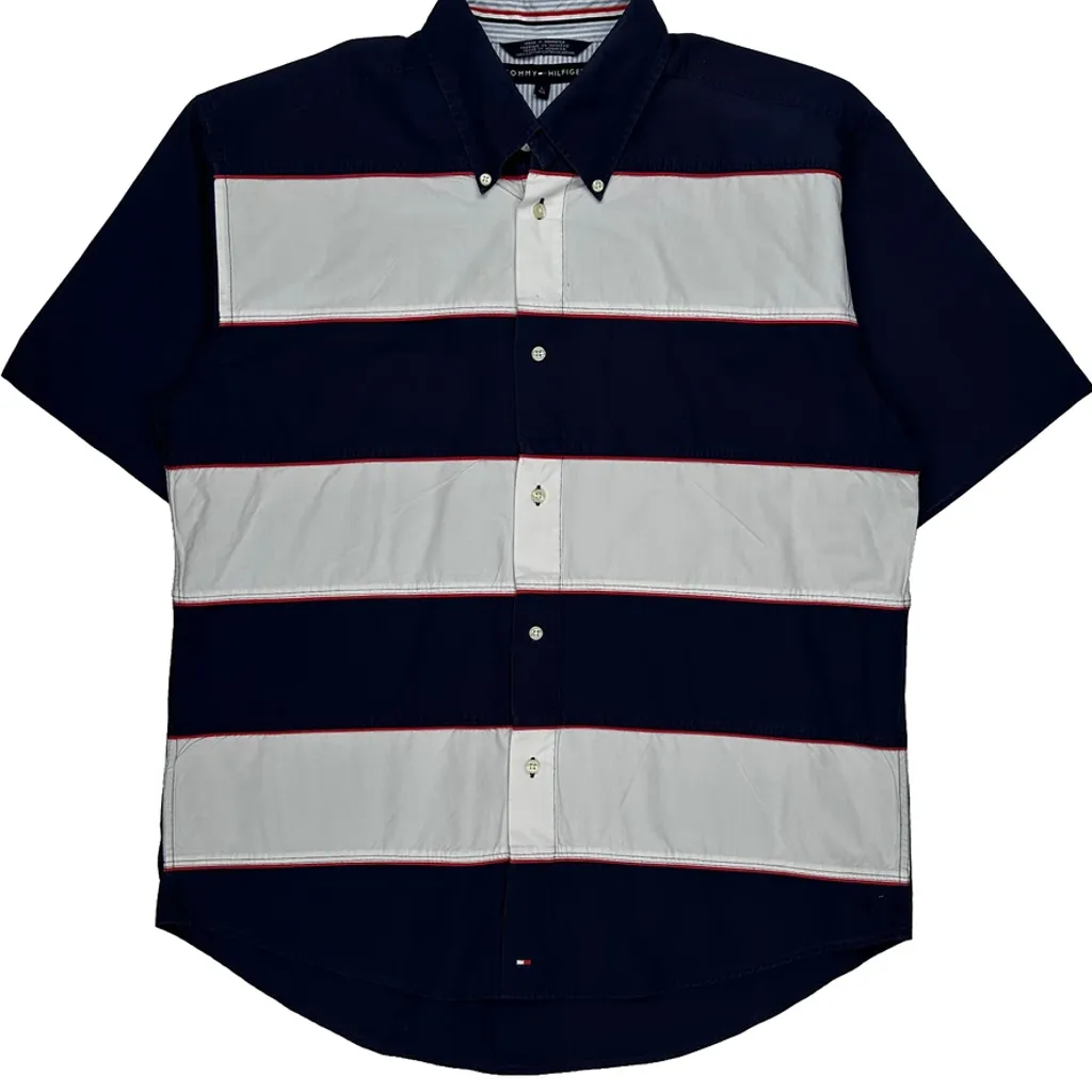Tommy Hilfiger Striped Short Sleeve Shirt - Large Navy Cotton - Image 5