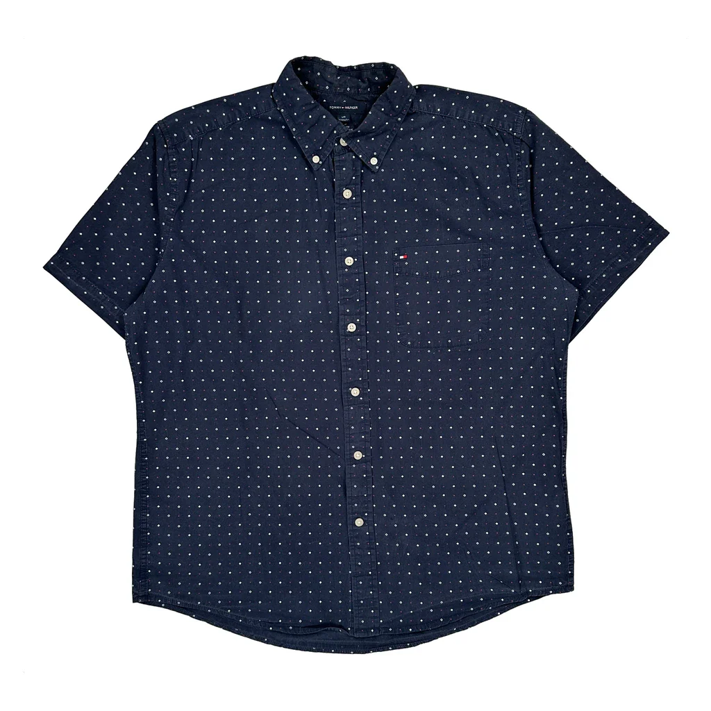 Tommy Hilfiger Polka Dot Short Sleeve Shirt - Large Navy Cotton