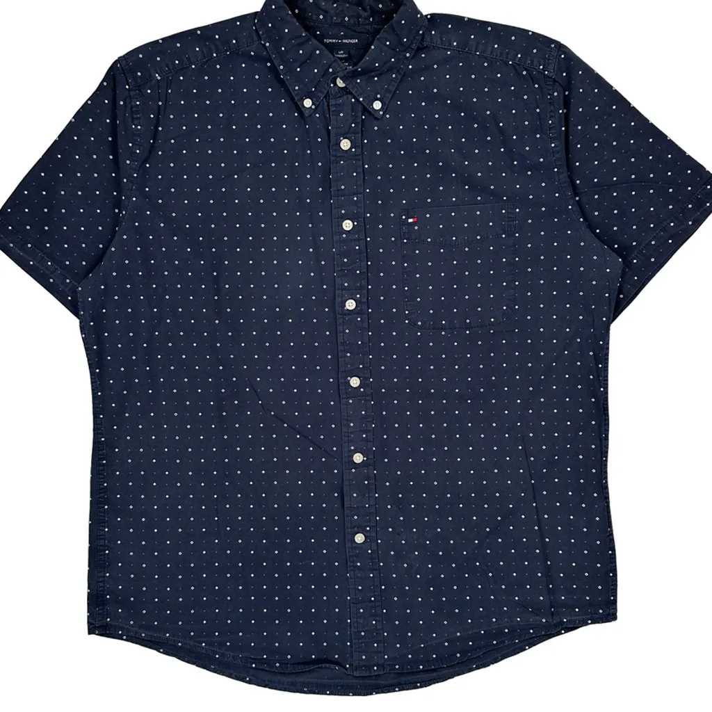 Tommy Hilfiger Polka Dot Short Sleeve Shirt - Large Navy Cotton - Image 4