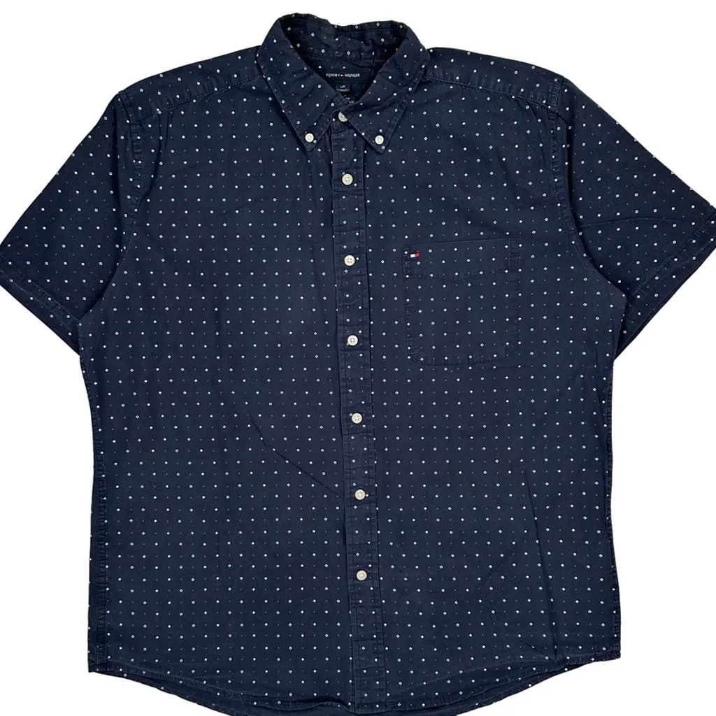 Tommy Hilfiger Polka Dot Short Sleeve Shirt - Large Navy Cotton - Image 5