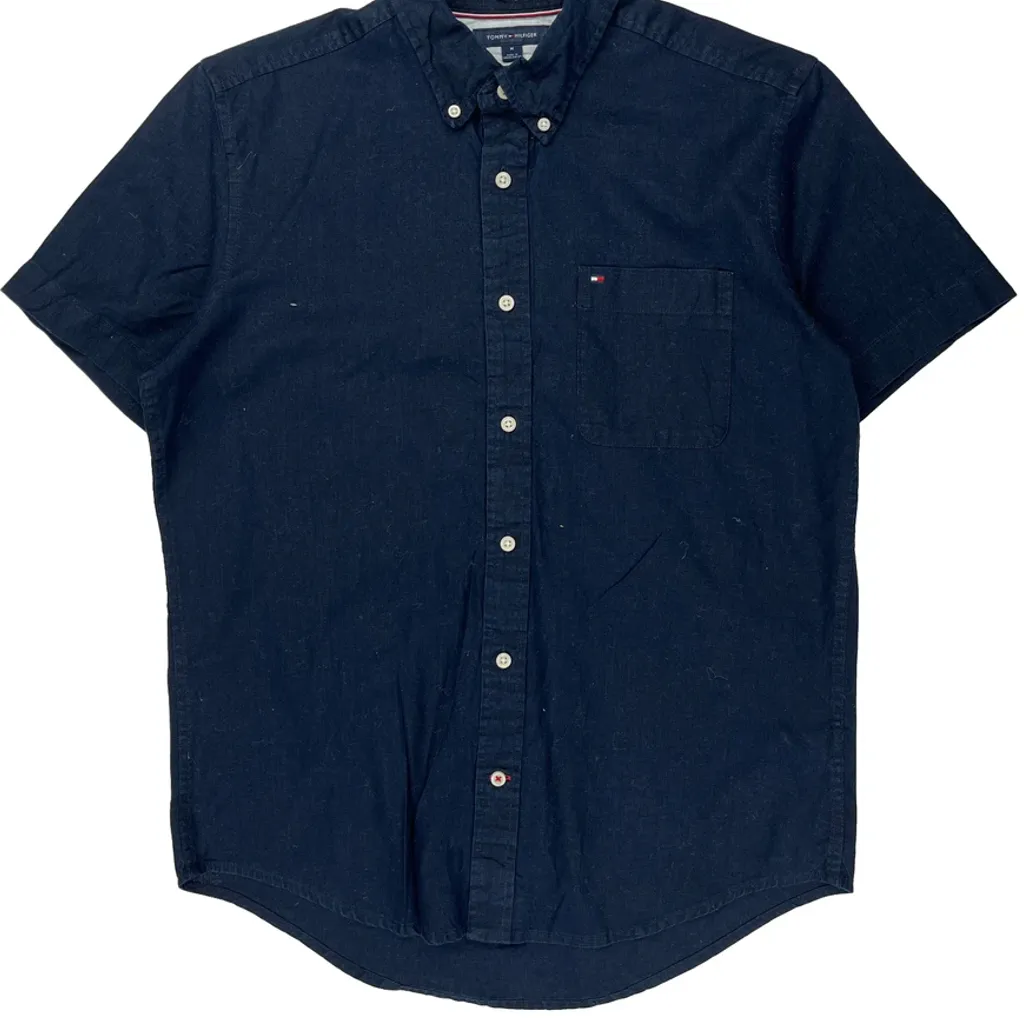 Tommy Hilfiger Short Sleeve Shirt - Medium Navy Cotton - Image 4
