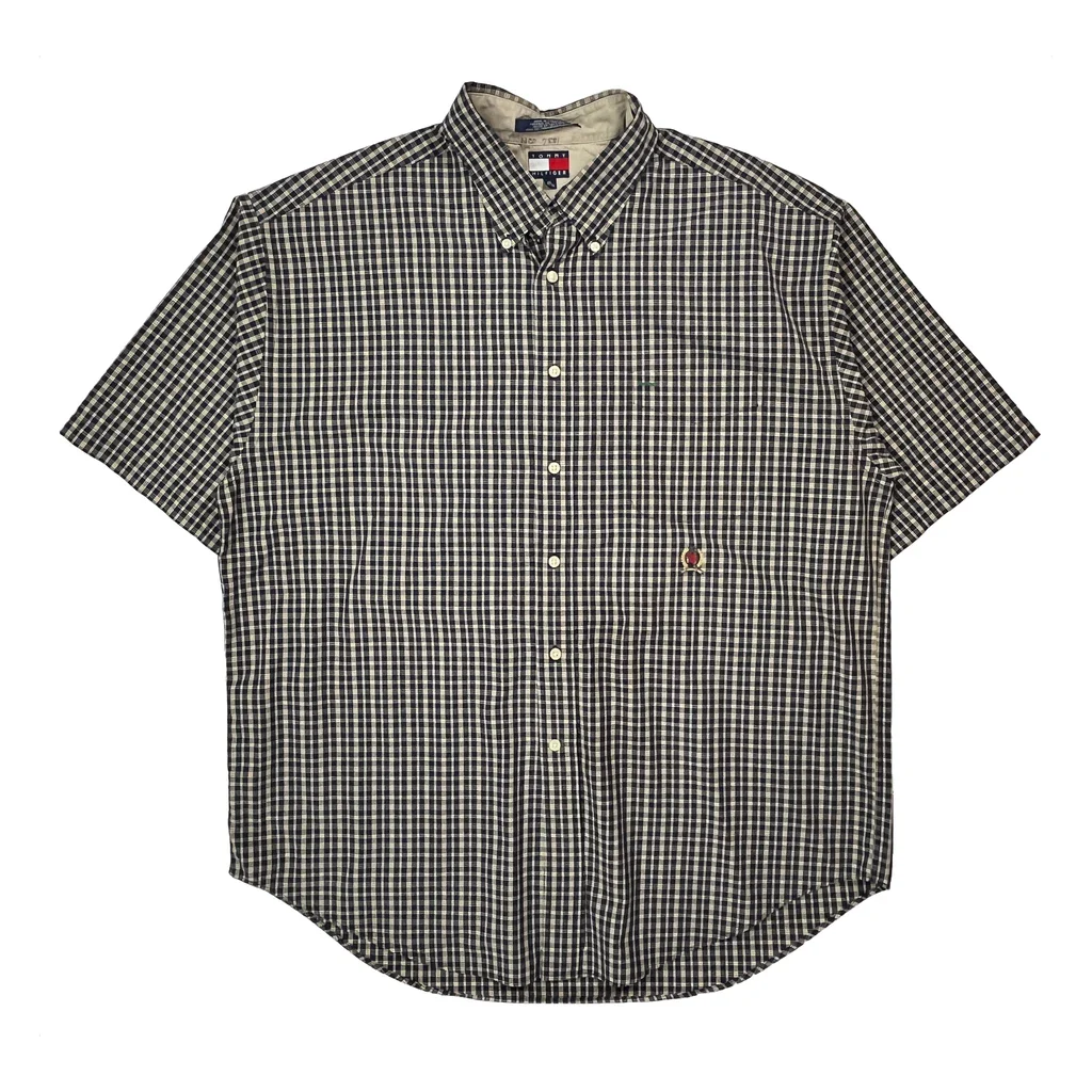 Tommy Hilfiger Checked Short Sleeve Shirt - XL Navy Cotton