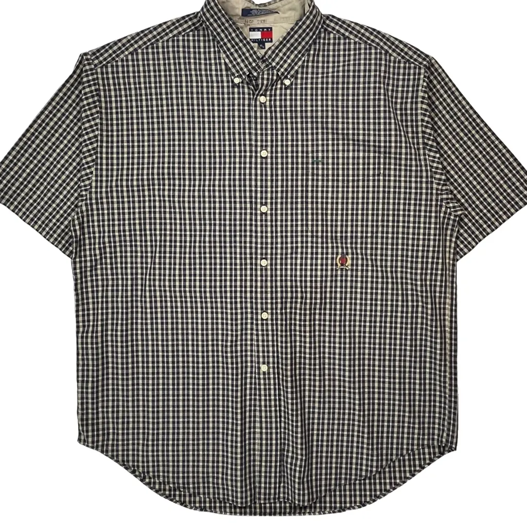 Tommy Hilfiger Checked Short Sleeve Shirt - XL Navy Cotton - Image 4