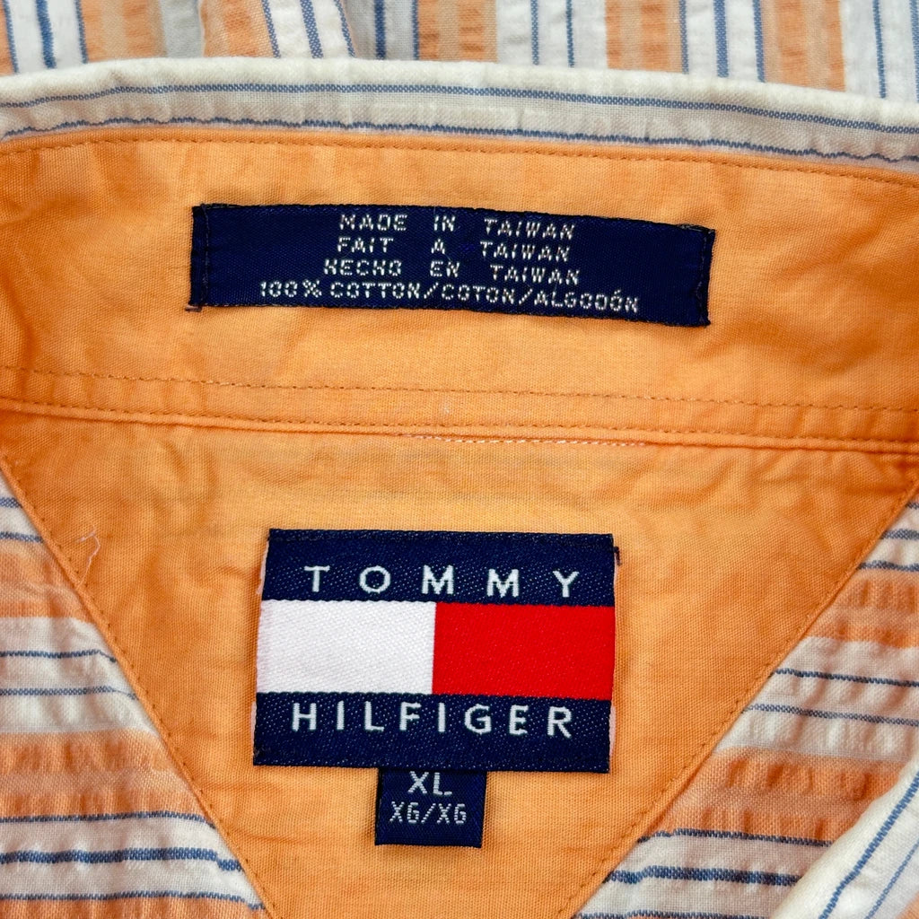 Tommy Hilfiger Striped Short Sleeve Shirt - XL Orange Cotton - Image 3