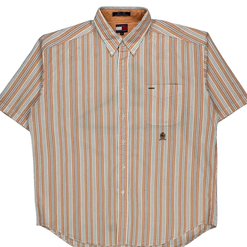 Tommy Hilfiger Striped Short Sleeve Shirt - XL Orange Cotton - Image 4