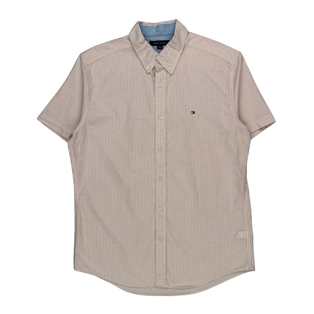 Tommy Hilfiger Striped Short Sleeve Shirt - Large Pink Cotton