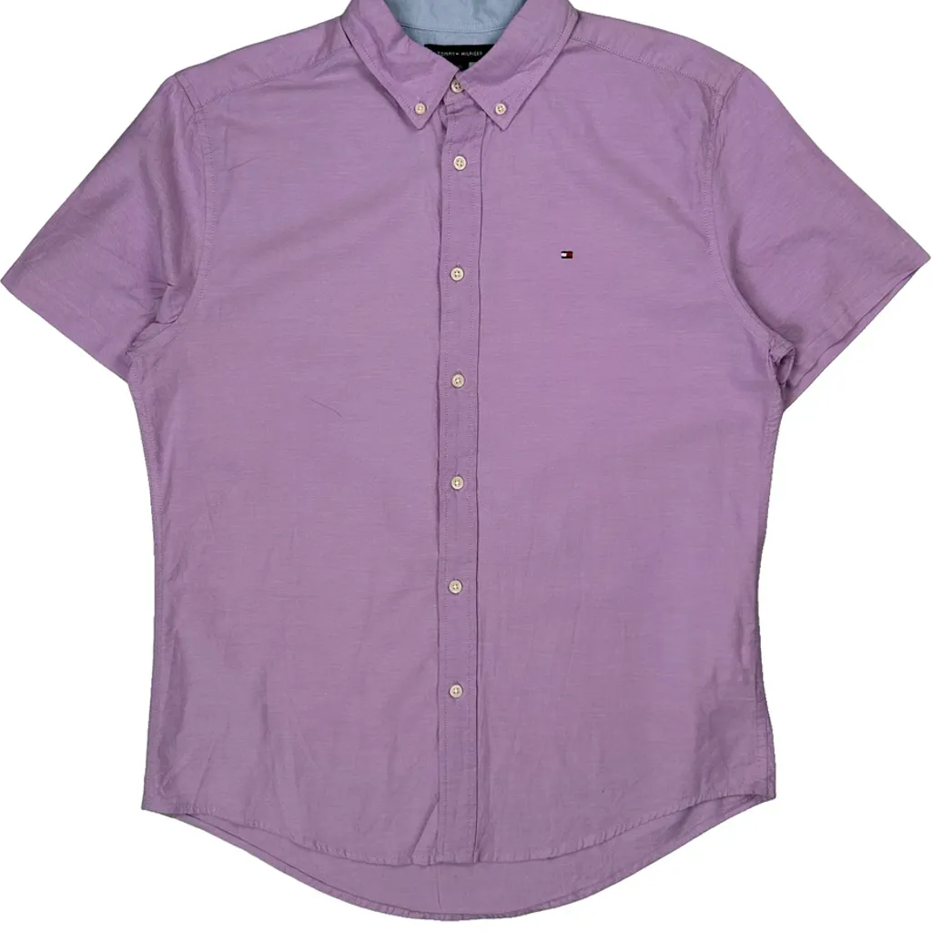 Tommy Hilfiger Short Sleeve Shirt - Large Purple Cotton - Image 4