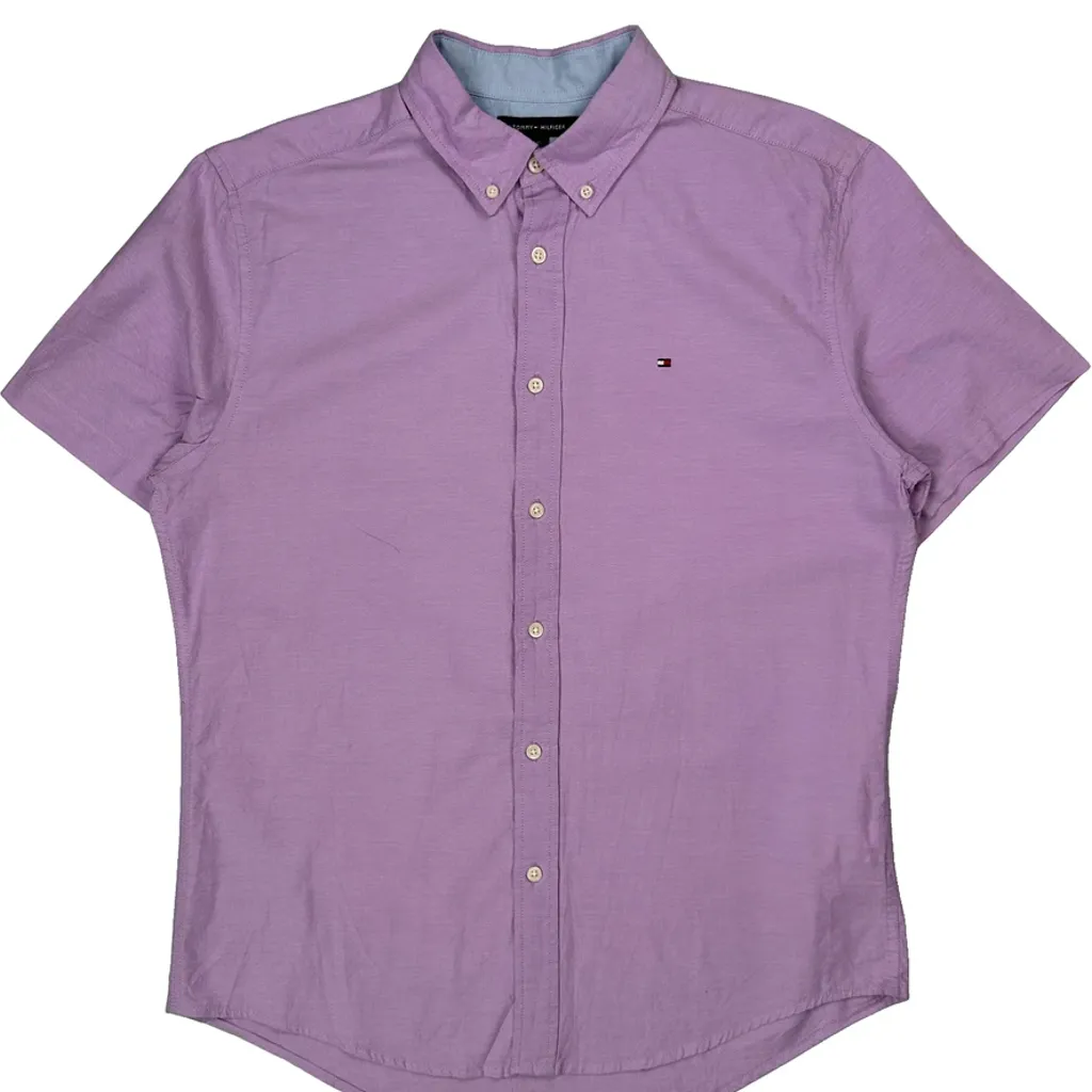 Tommy Hilfiger Short Sleeve Shirt - Large Purple Cotton - Image 5
