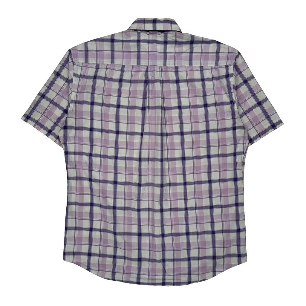 Tommy Hilfiger Checked Short Sleeve Shirt - Large Purple Cotton - Image 2