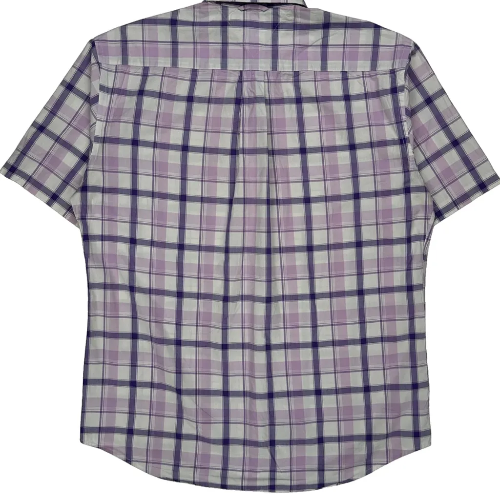 Tommy Hilfiger Checked Short Sleeve Shirt - Large Purple Cotton - Image 8
