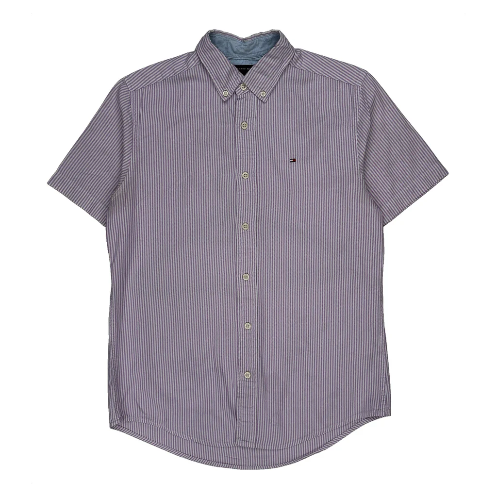 Tommy Hilfiger Striped Short Sleeve Shirt - Small Purple Cotton