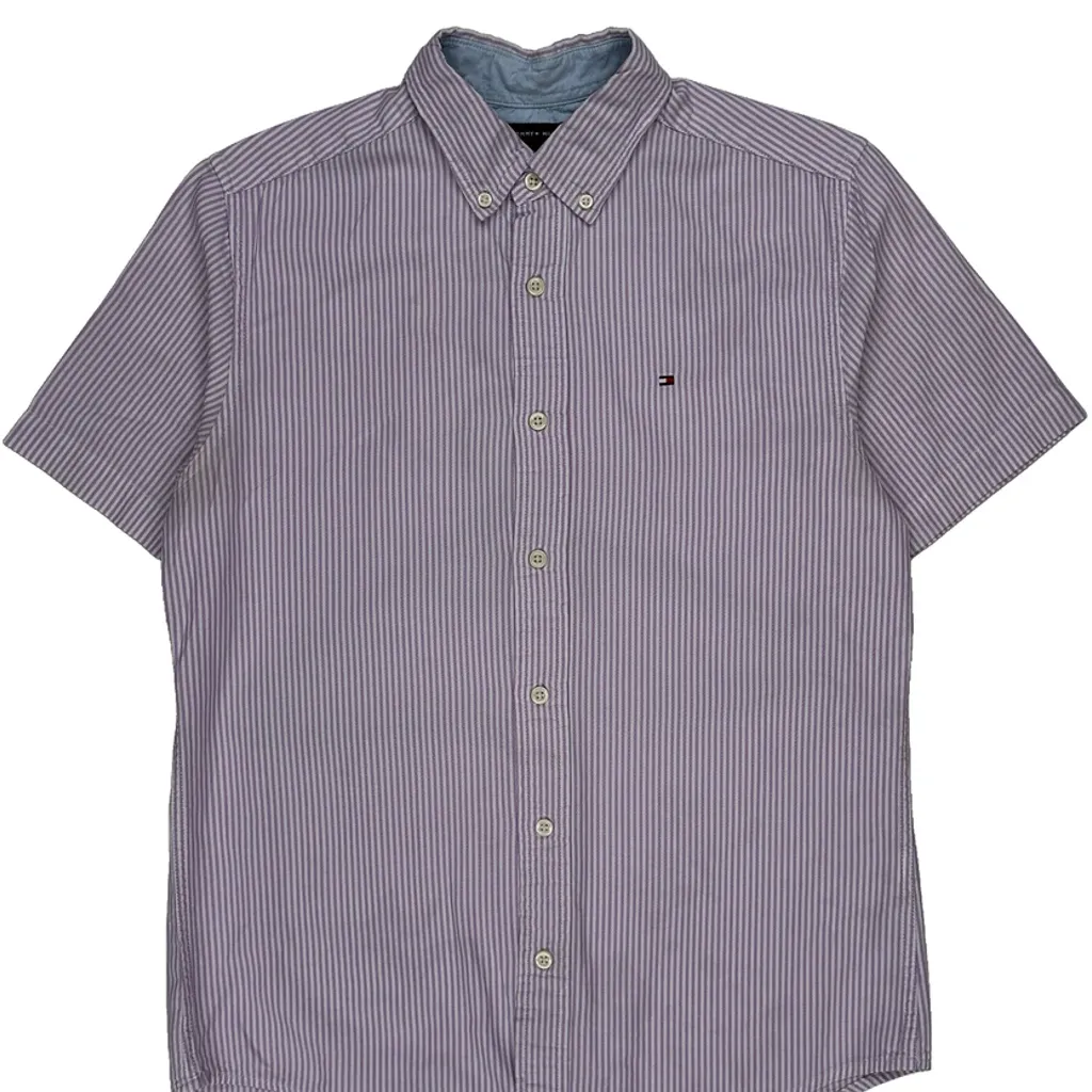 Tommy Hilfiger Striped Short Sleeve Shirt - Small Purple Cotton - Image 5