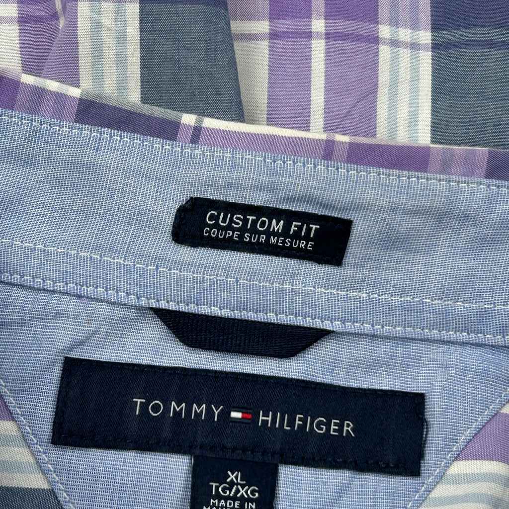 Tommy Hilfiger Checked Short Sleeve Shirt - XL Purple Cotton - Image 3