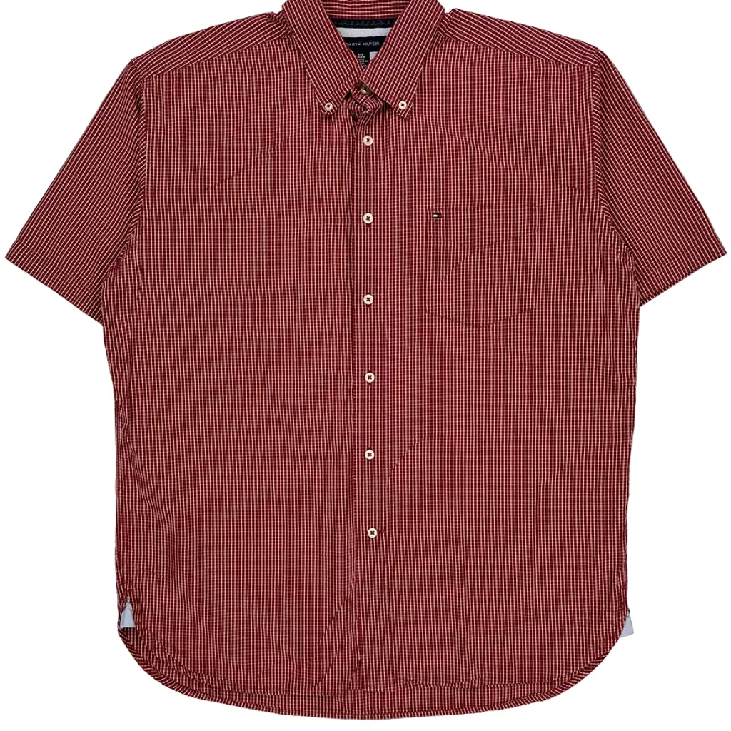 Tommy Hilfiger Checked Short Sleeve Shirt - Large Red Cotton - Image 4