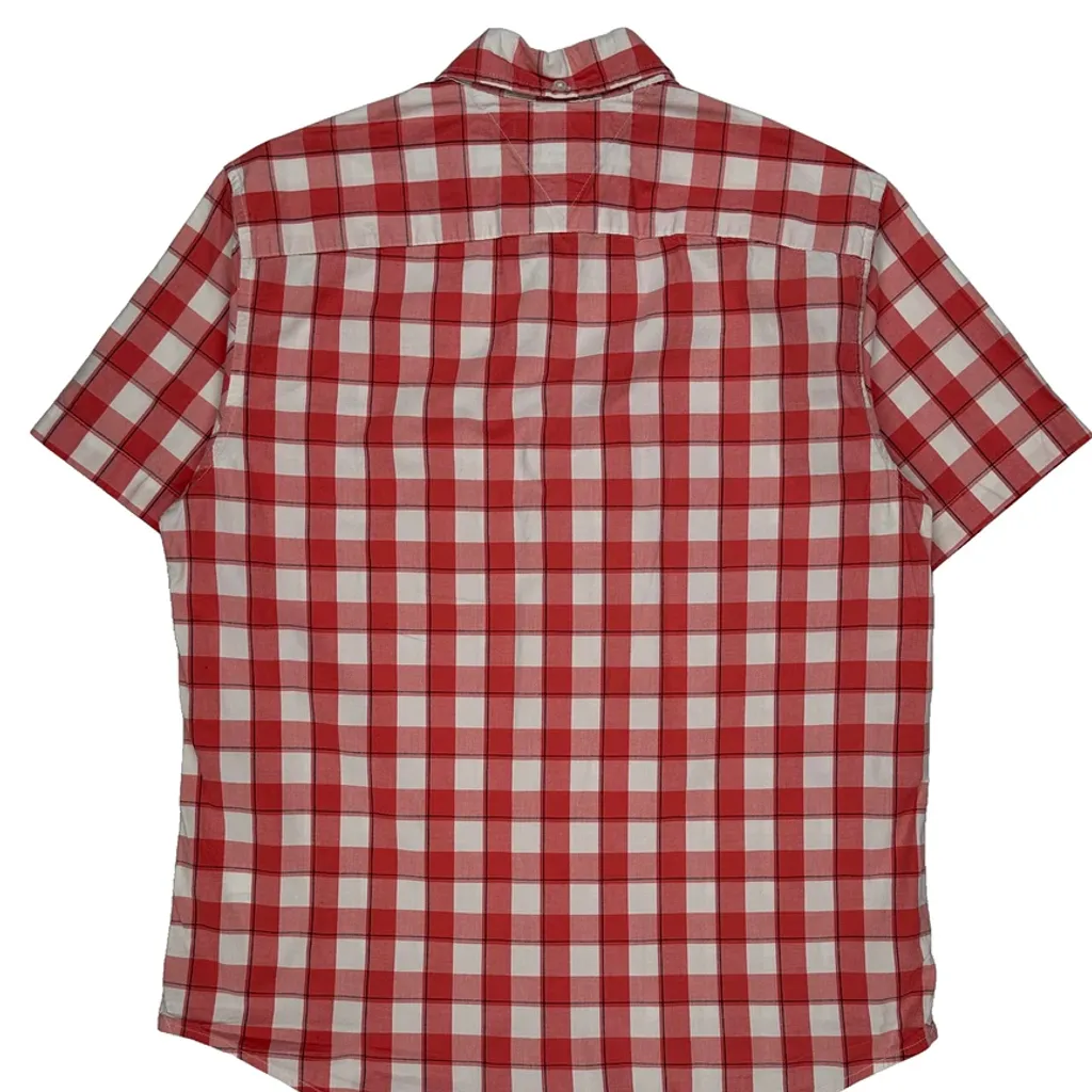 Tommy Hilfiger Checked Short Sleeve Shirt - Medium Red Cotton - Image 6