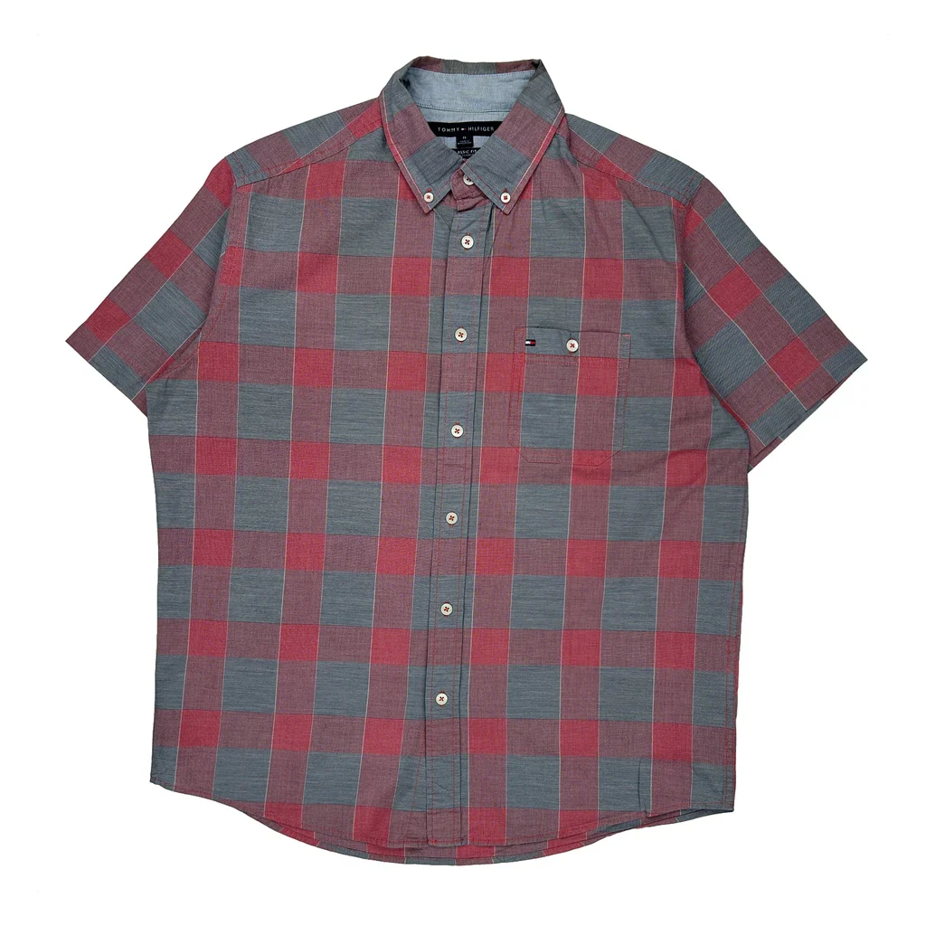 Tommy Hilfiger Checked Short Sleeve Shirt - Medium Red Cotton
