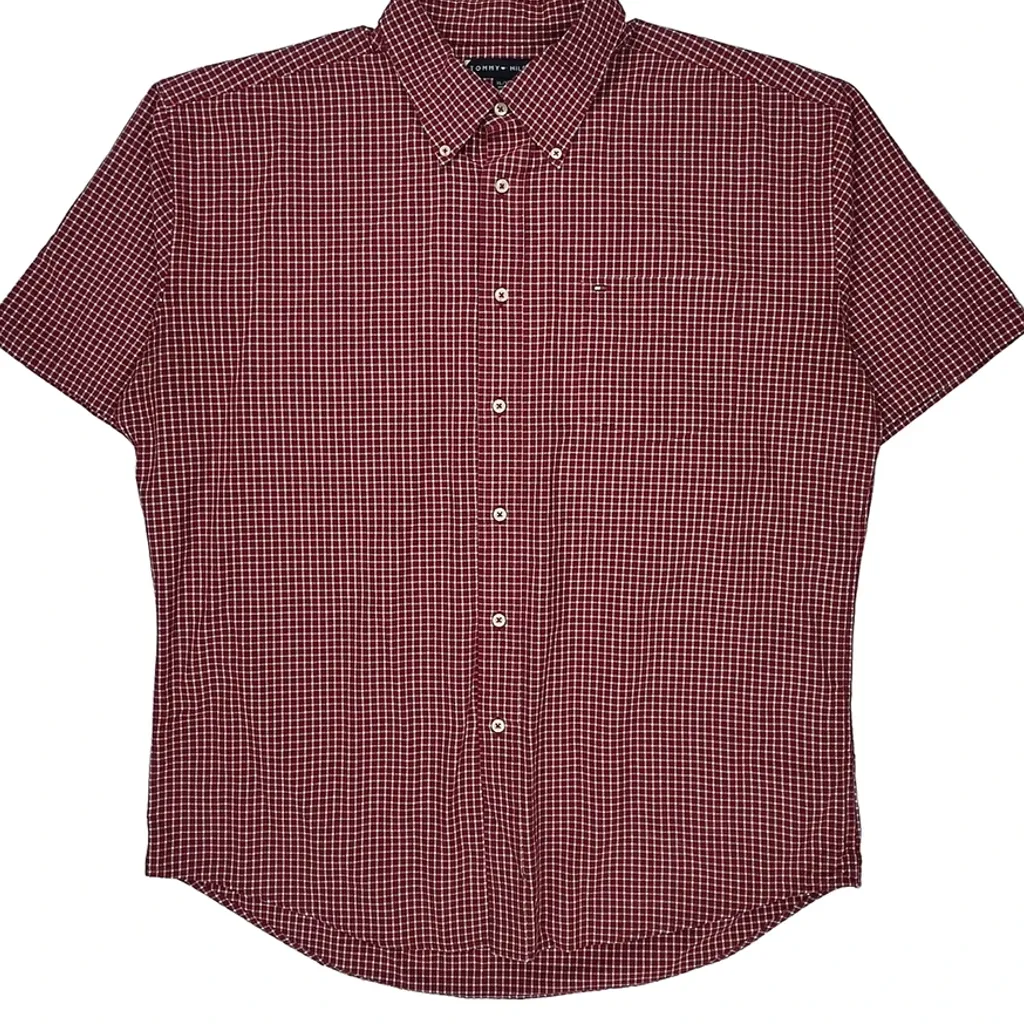 Tommy Hilfiger Checked Short Sleeve Shirt - XL Red Cotton - Image 5