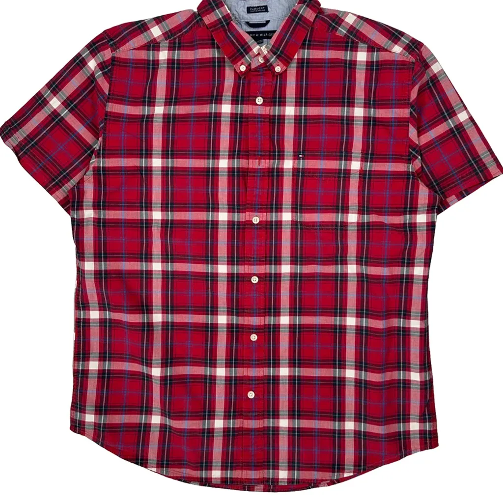 Tommy Hilfiger Checked Short Sleeve Shirt - XL Red Cotton - Image 4