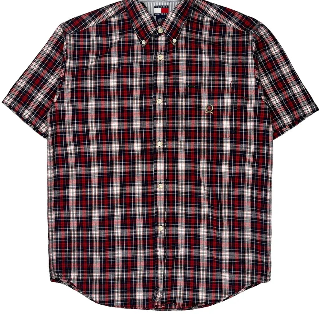 Tommy Hilfiger Checked Short Sleeve Shirt - XL Red Cotton - Image 4