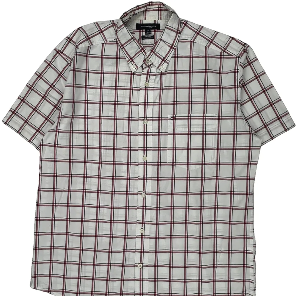 Tommy Hilfiger Checked Short Sleeve Shirt - Large White Cotton - Image 4