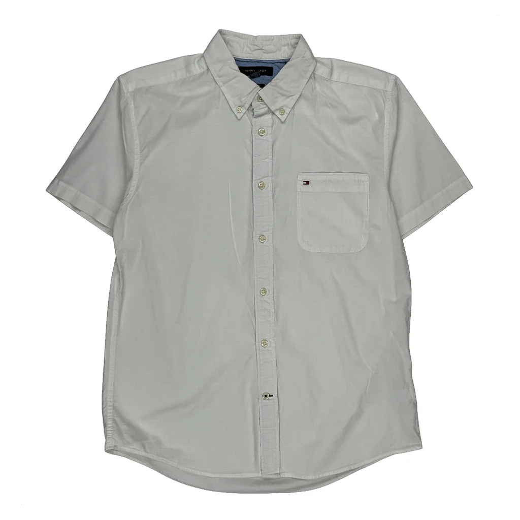 Tommy Hilfiger Short Sleeve Shirt - Large White Cotton
