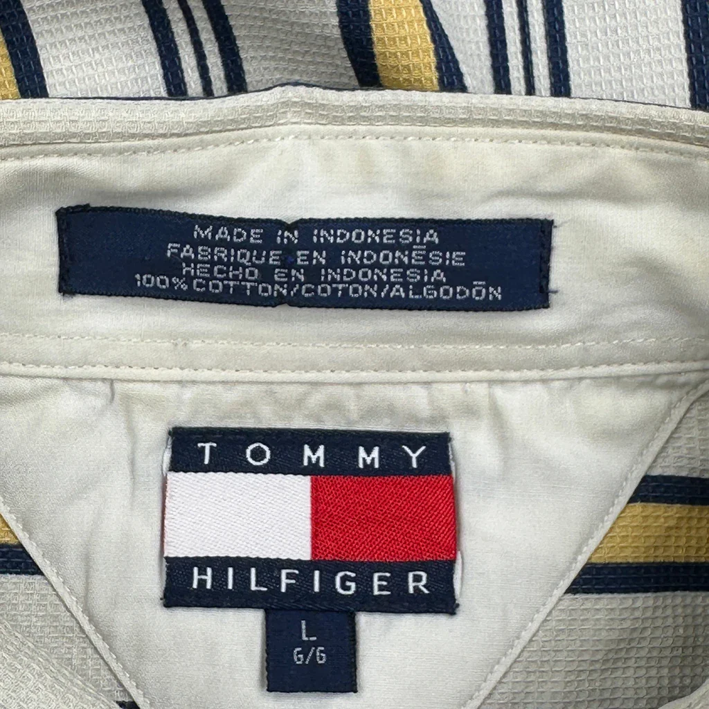 Tommy Hilfiger Striped Short Sleeve Shirt - Large White Cotton - Image 3