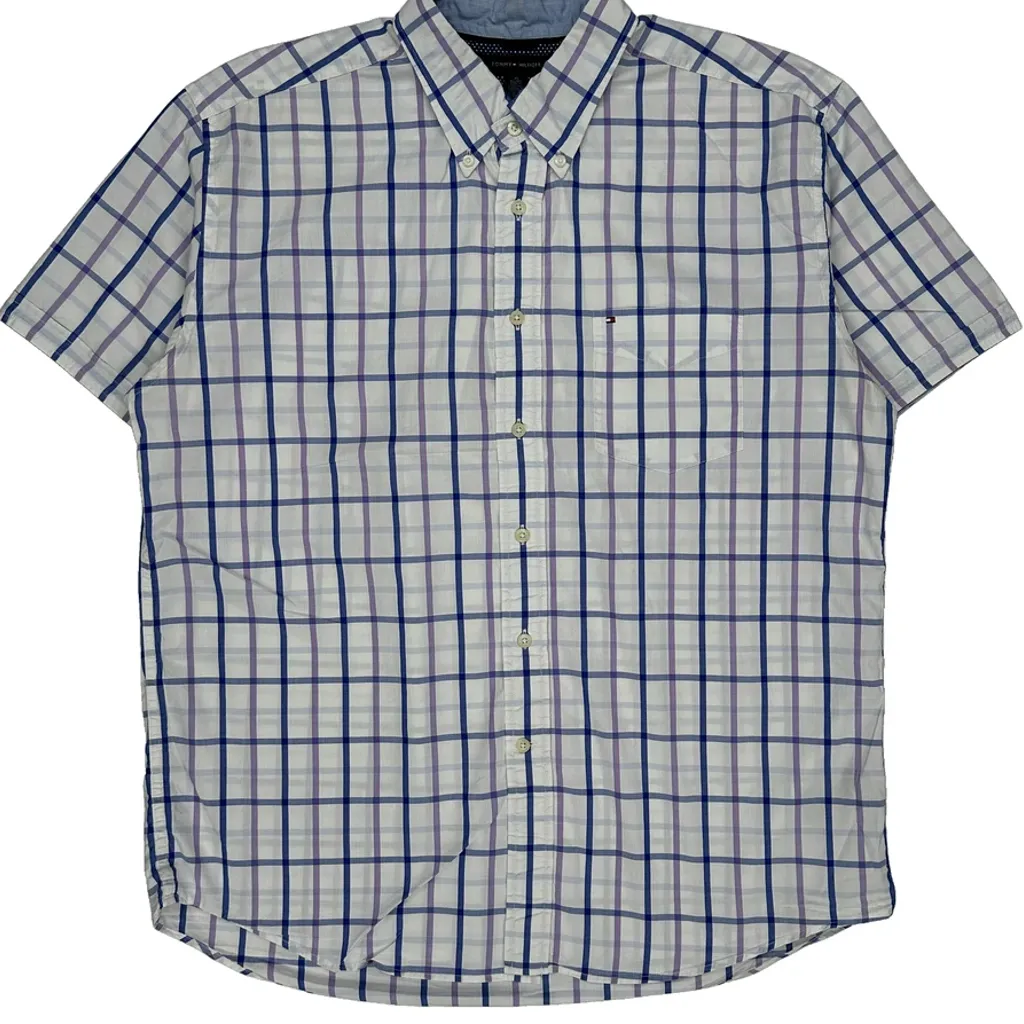 Tommy Hilfiger Checked Short Sleeve Shirt - XL White Cotton - Image 4