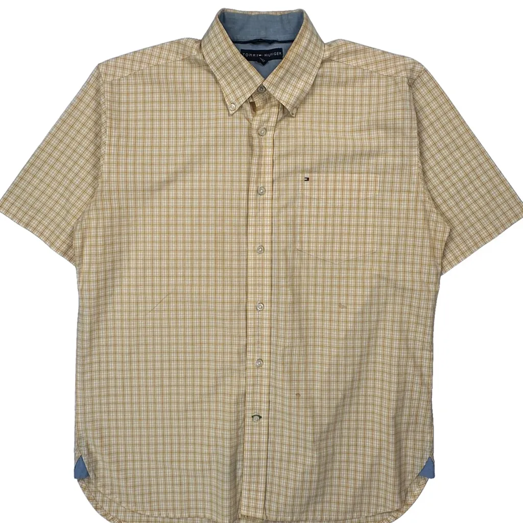 Tommy Hilfiger Checked Short Sleeve Shirt - Large Yellow Cotton - Image 5