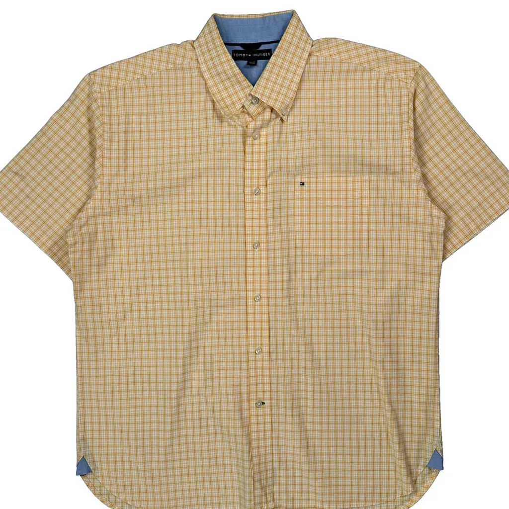 Tommy Hilfiger Checked Short Sleeve Shirt - XL Yellow Cotton - Image 4
