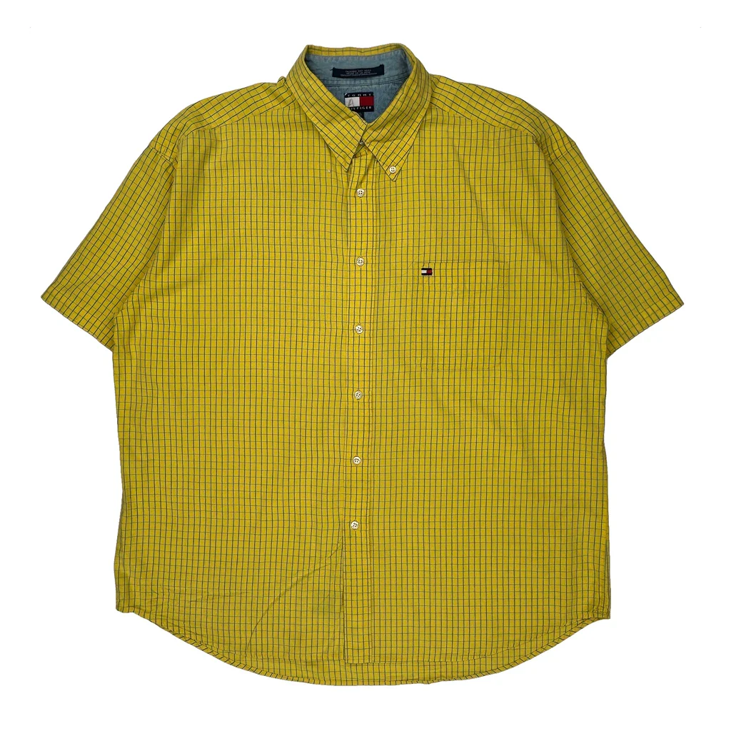 Tommy Hilfiger Checked Short Sleeve Shirt - 2XL Yellow Cotton