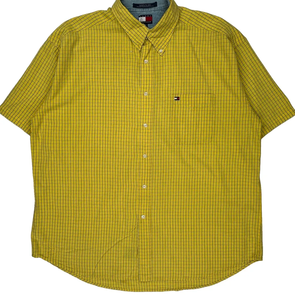 Tommy Hilfiger Checked Short Sleeve Shirt - 2XL Yellow Cotton - Image 4