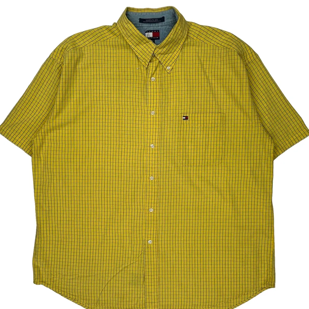 Tommy Hilfiger Checked Short Sleeve Shirt - 2XL Yellow Cotton - Image 5