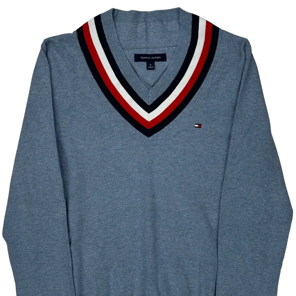 Tommy Hilfiger V-Neck Sweater - Medium Blue Cotton - Image 5