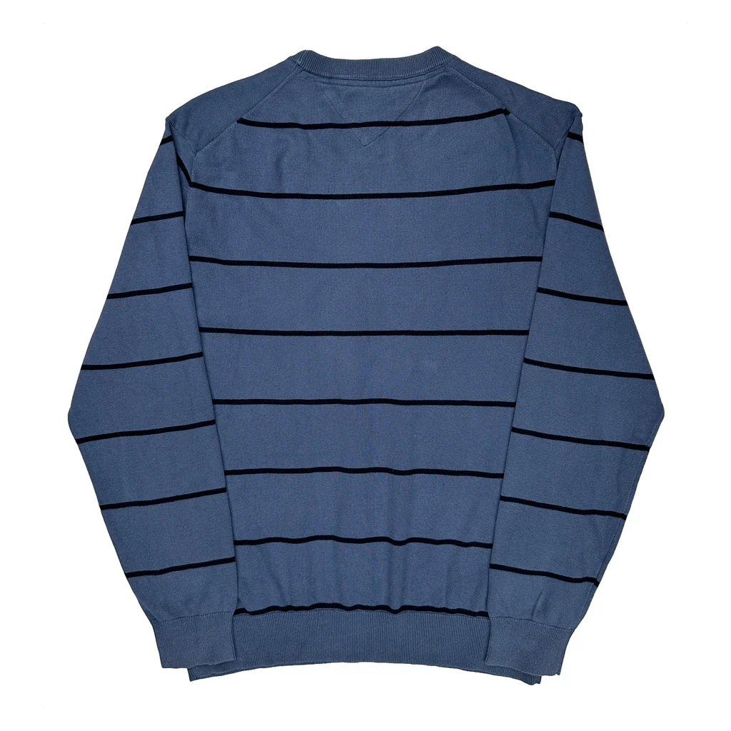 Tommy Hilfiger Striped Sweater - XL Blue Cotton - Image 2