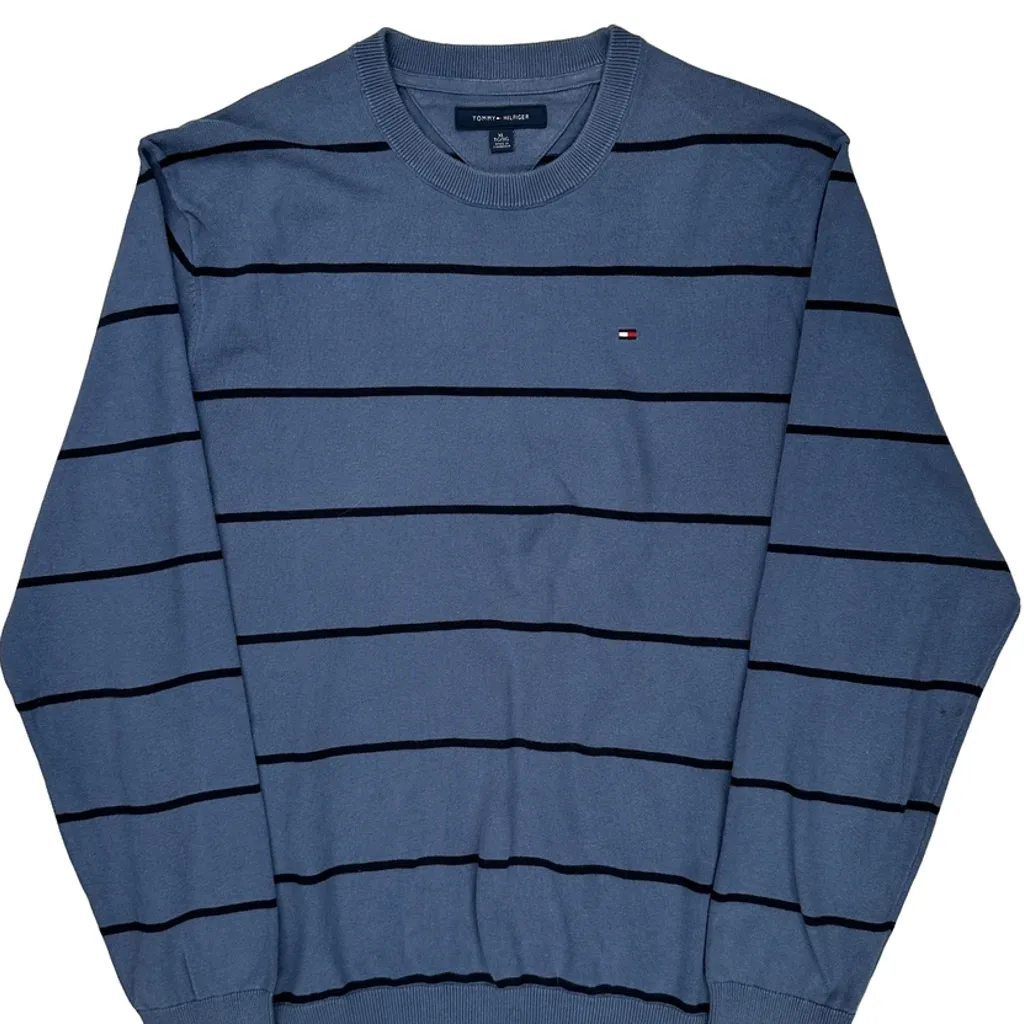 Tommy Hilfiger Striped Sweater - XL Blue Cotton - Image 5