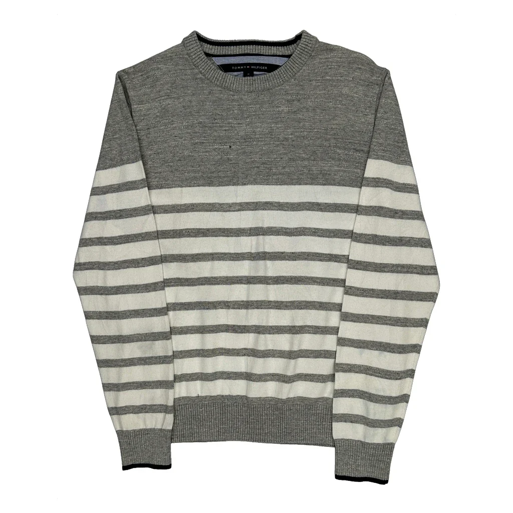 Tommy Hilfiger Striped Sweater - Medium Gray Cotton