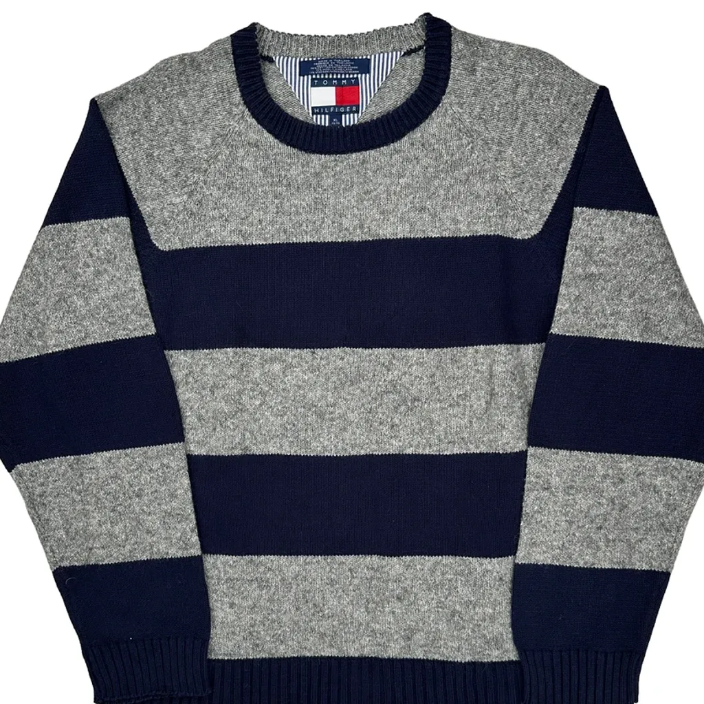Tommy Hilfiger Striped Sweater - XL Gray Cotton - Image 4