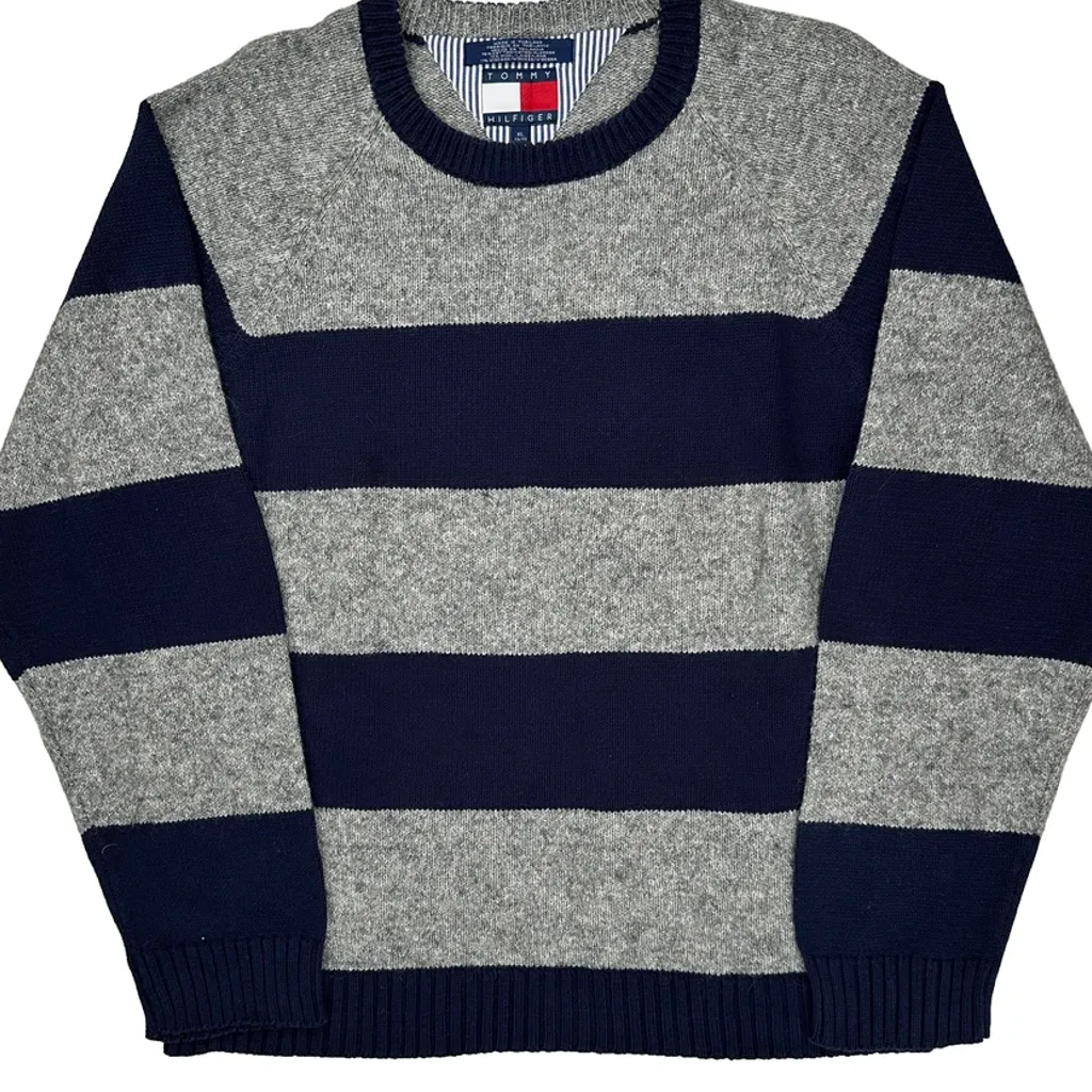 Tommy Hilfiger Striped Sweater - XL Gray Cotton - Image 5