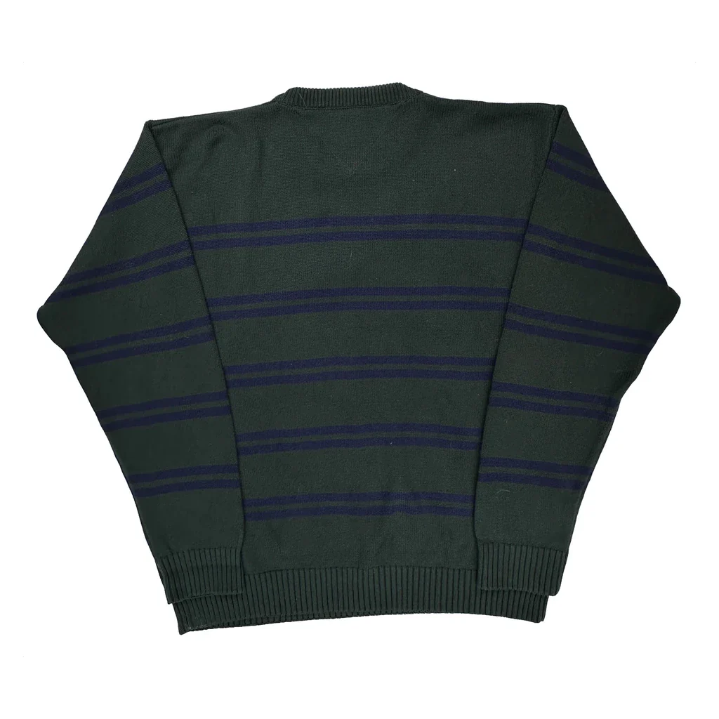 Tommy Hilfiger Striped Sweater - XL Green Cotton - Image 2
