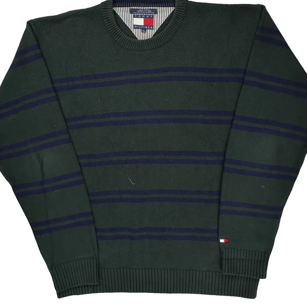 Tommy Hilfiger Striped Sweater - XL Green Cotton - Image 4